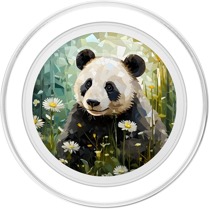 Panda in Flower Field Mosaic Style Art PopSockets MagSafe PopGrip for iPhone