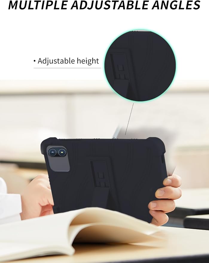 Case for Zuleisy E8A Android 15 Tablet 8.7 inch，WUNIAK Shock Proof Lightweight Stand Rubber Shell Protective CoverKids Friendly Soft Silicone Adjustable Stand CoverBlack