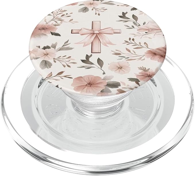 Aesthetic Christian with Bow &amp Flower Pink Faith Bow Cross PopSockets Adhesive PopGrip