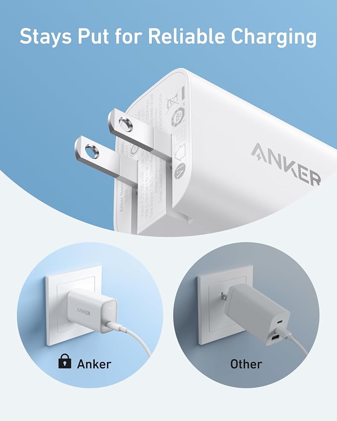 Anker Laptop Charger 100W Foldable Type C Charger Fast Charging | For MacBook iPhone 17 Series and All USB C Devices with 6FT USB-C Cable Included Compatible with MagSafe