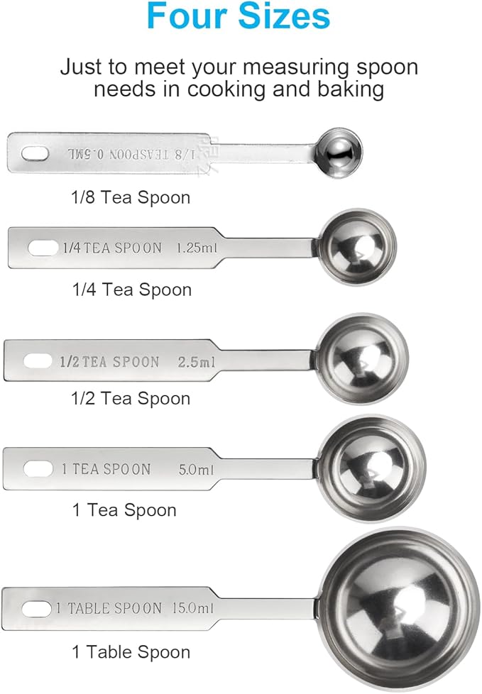 5PCS Measuring Spoons Set, Include 1/8,1/4,1/2,1 tsp, and 1tbsp Cup