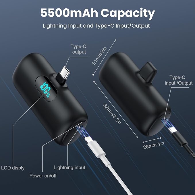 [2 Pack]Small Portable Charger for iPhone 17/16/15 Series5000mAh 3A PD USB C Power Bank Mini Travel Essentials Battery Pack for iPhone 17/17 Pro/16/16 Plus/16 Pro/15 Pro MaxSamsungAndroid/LG etc