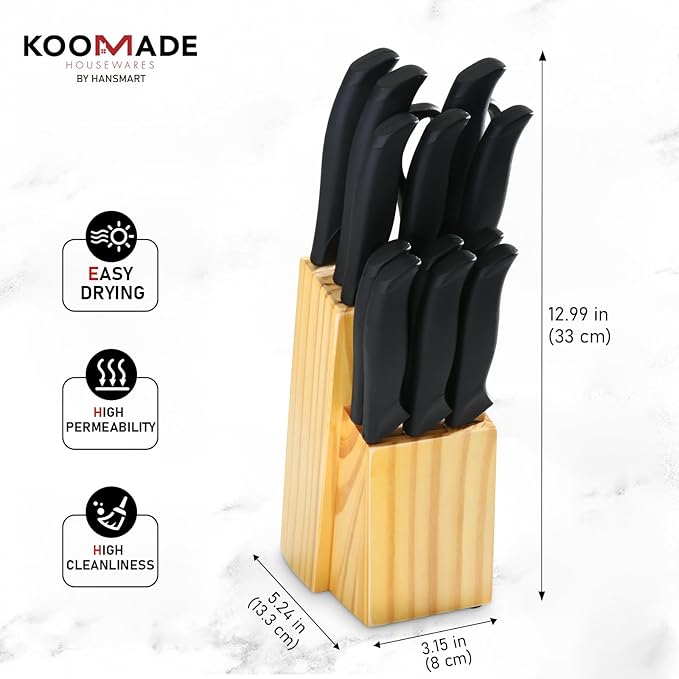 KOOMADE Knife Set With Block, Cutlery Essentials 23 PCS Kitchen Stainless Steel Knife Block Sets With Cutting Board, Shears, Paring, Utility, Santoku, Steak Knives, Dishwasher Safe Cutlery Block Set