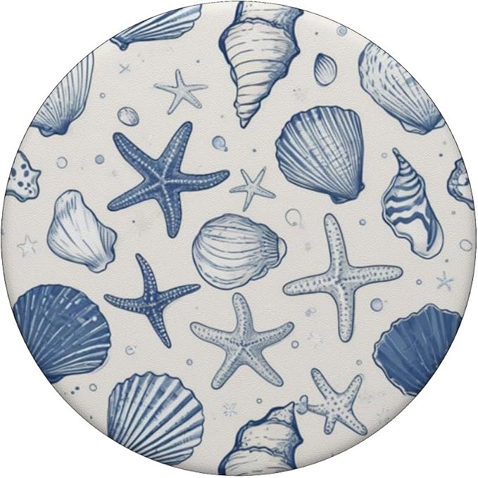Blue Seashell Starfish Pattern PopSockets PopGrip for MagSafe