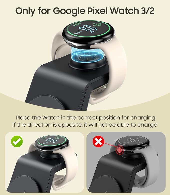 3 in 1 Magnetic Wireless Charger for Google Watch Charger Stand for Pixel Watch 3/2 Charger Stand Design for MagSafe for Pixel 10 Pro Fold/XL/10/9/8/7/6 Pro &amp Buds with Adapter(Not for Watch 4/1