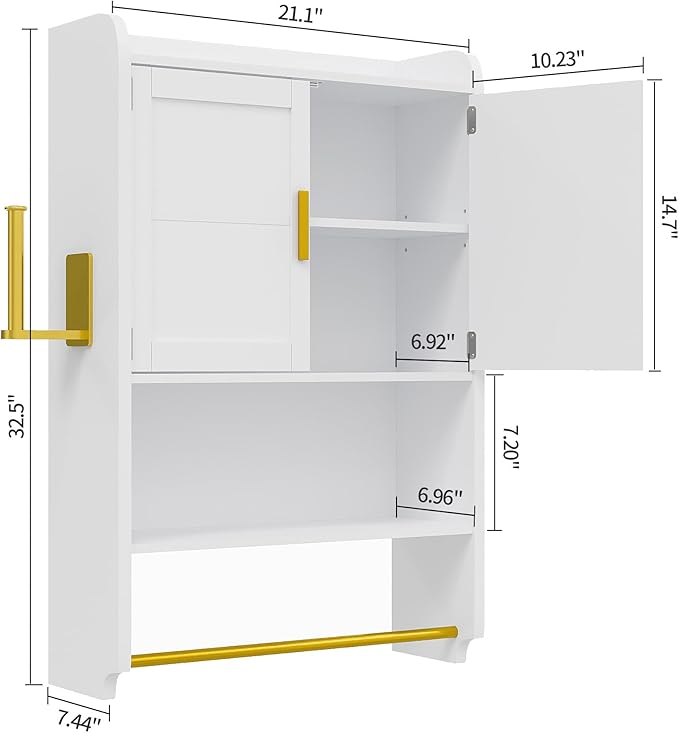 VECELO Bathroom Wall Cabinet, Wall Mounted Medicine Cabinet, Space Saver Storage Cabinet with Towel Bar for Bathroom Laundry Room Kitchen