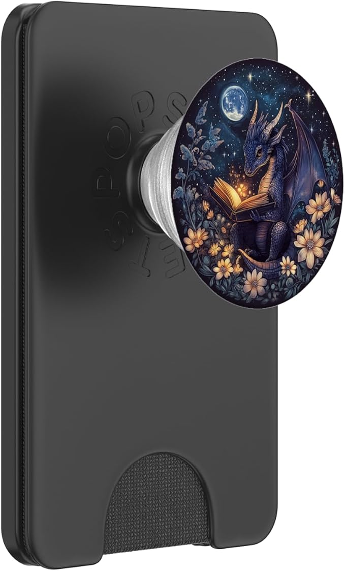 Cute Dragon Books Starry Sky Flower Bookworm Book Lover PopSockets Adhesive PopGrip
