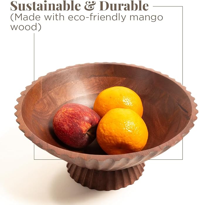 Folkulture Wooden Fruit Bowl for Kitchen Island | (11") Countertop or Eco Friendly Decorative Centerpiece Table Decorations | Decorative Bowls, Fruits Tray or Fruit's Holder for Kitchen Counter Decor