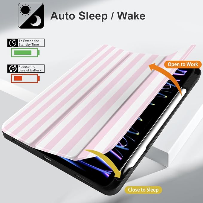 Case for iPad Pro 12.9 inch 6th Generation 2022 Built-in Pencil Holder + Trifold Stand + Auto Wake/Sleep + Protective Cover for iPad Pro 12.9 5th/4th/3rd Gen- Bear