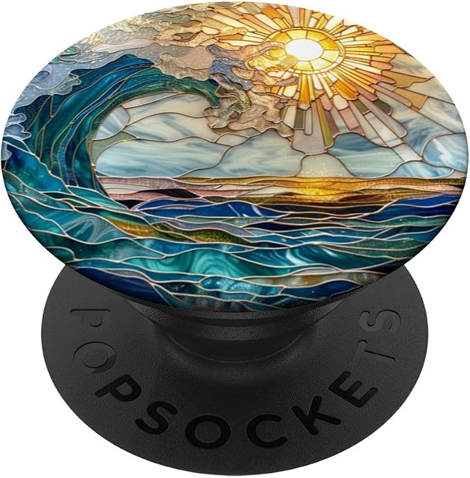 Waves and Sun Rays Stained Glass PopSockets Adhesive PopGrip