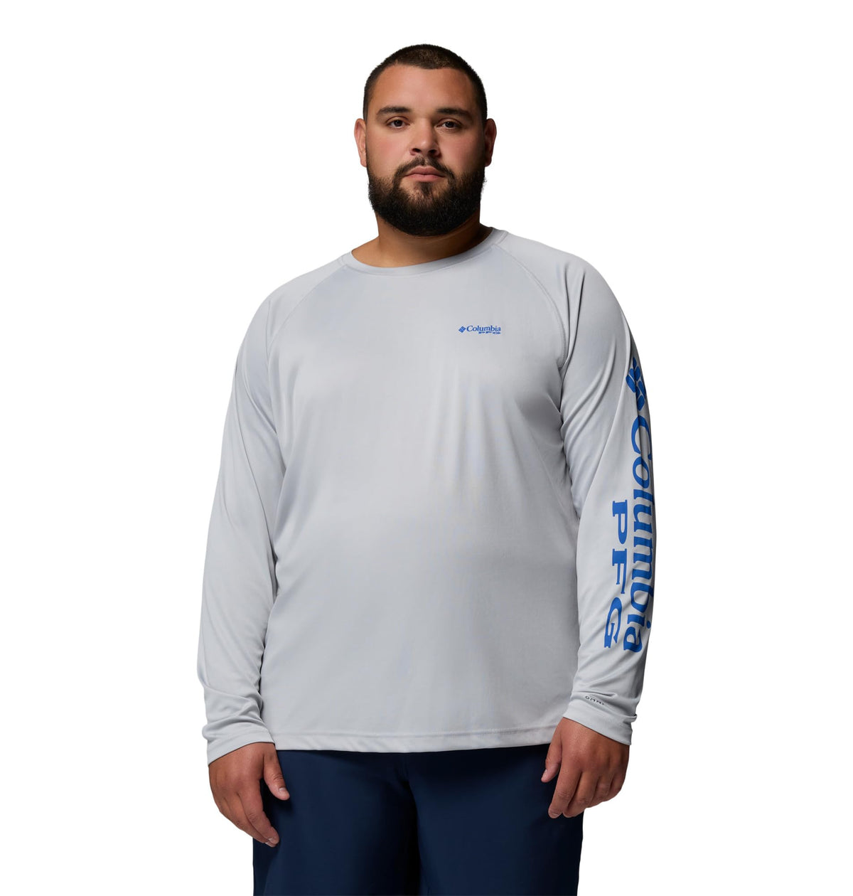 Columbia Men's PFG Terminal Tackle Long Sleeve Fishing Shirt, Cool Grey/Vivid Blue Logo, X-Large