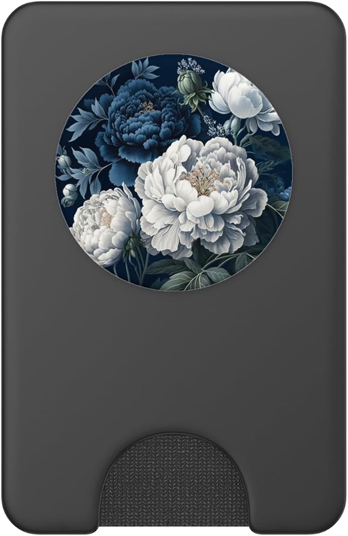 Navy Blue Peonies Blossom Leaves White Flowers Floral Girly PopSockets Adhesive PopGrip