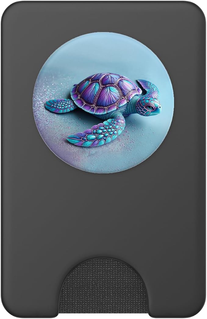 Teal Blue Purple Turtle Geometric Design On Light Blue Cyan PopSockets Adhesive PopGrip