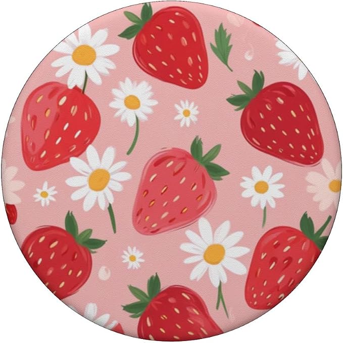 Pink Strawberry Daisy Pattern PopSockets PopGrip for MagSafe