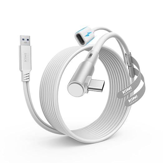 KIWI design Link Cable with Charging 16FT USB 3.0 to USB C White | Compatible with Quest 3S/3/2/Pro/Pico 4 Accessories and PC/SteamVR Link Cable with 5Gbps Super Speed for Extended Gameplay