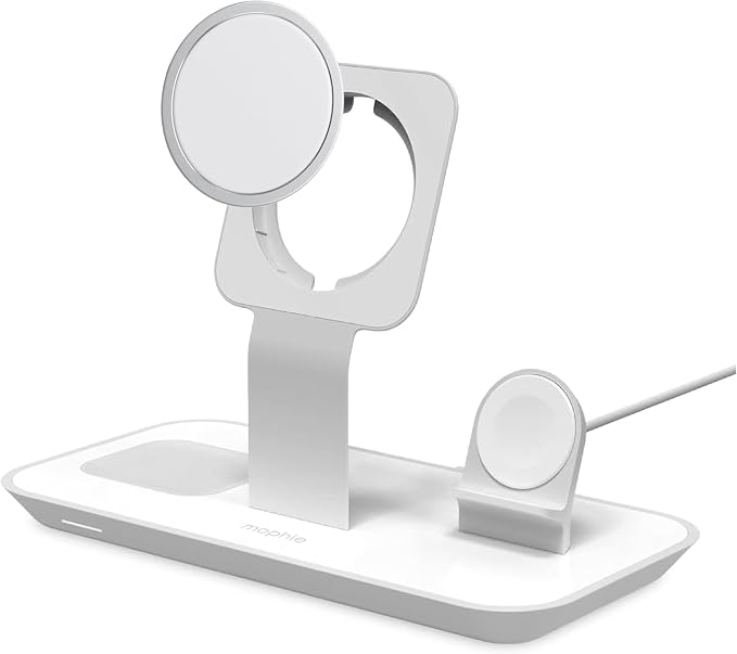 MOPHIE 3-in-1 Wireless Quick-Charger Fast Wireless Charging Dock - Magnetic Charge Stand for iPhone 16/15/14/13/12 Apple Watch Airpods Charging for Three Devices (Renewed)