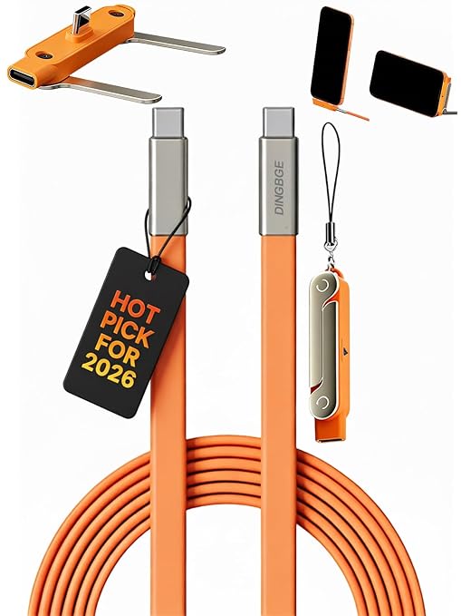 Detachable 240w Super Fast Charging 2-in-1 Charging Cable with Phone Charger Invisible Stand Flat Phone Charger Type-C 90 Degree 240w Stand Data Cable Right Angle Sideways(Data cable set1PC Black)