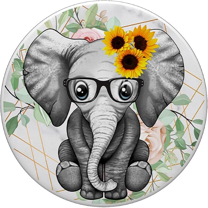 Cute Elephant Sunflower PopSockets Adhesive PopGrip