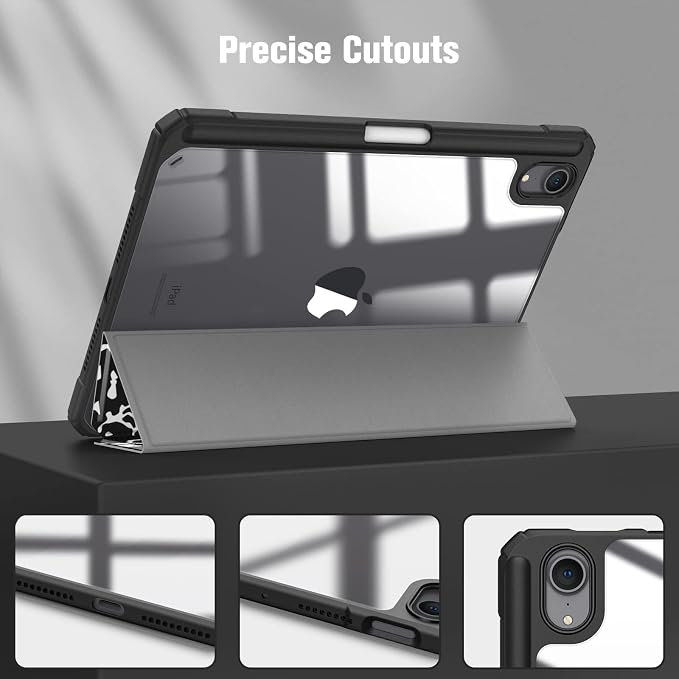 Fintie Clear Case for iPad mini 7th Generation (A17 Pro) / mini 6 8.3 | Slim Hybrid Shockproof Hard PC Back Cover Pencil Holder Viewing &amp Typing Angles Auto Sleep/Wake Black