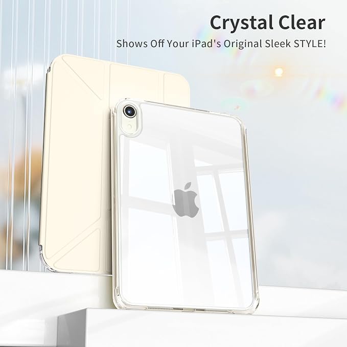 Case for iPad mini 7 (A17 Pro 2024) / iPad mini 6 2021 8.3 Inch | Slim Light Clear Anti-Yellow Transparent Back Cover Multi-Angle Stand Protective Case Auto Sleep/Wake (Black)