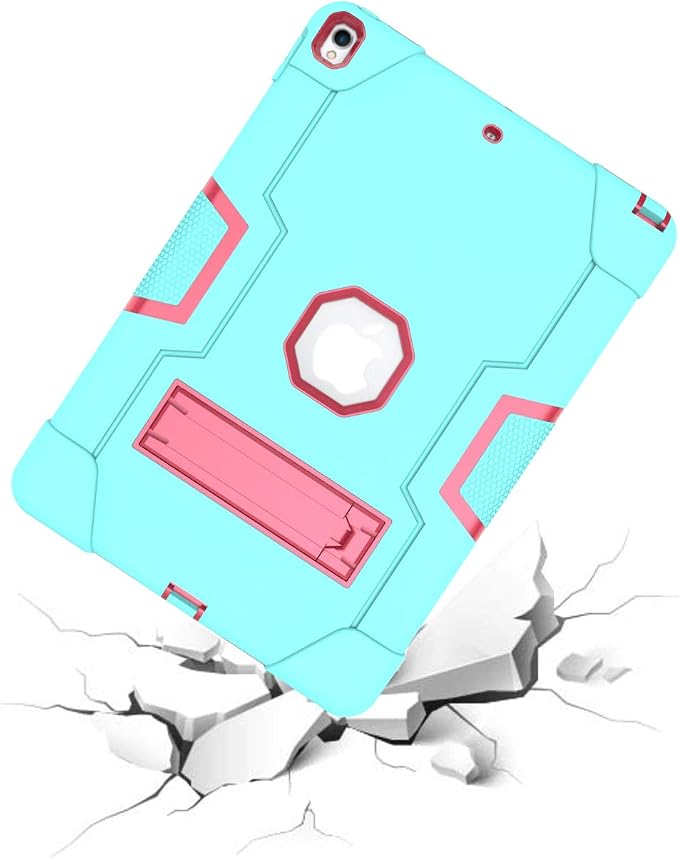 Dteck for iPad Air 3rd Gen (2019) / iPad Pro (2017) Case 10.5 Shockproof Protective Case with Kickstand Hard Plastic Shell 3-Layer Protection Drop Proof Sturdy Rugged Tablet Cover (Aqua+Rose)