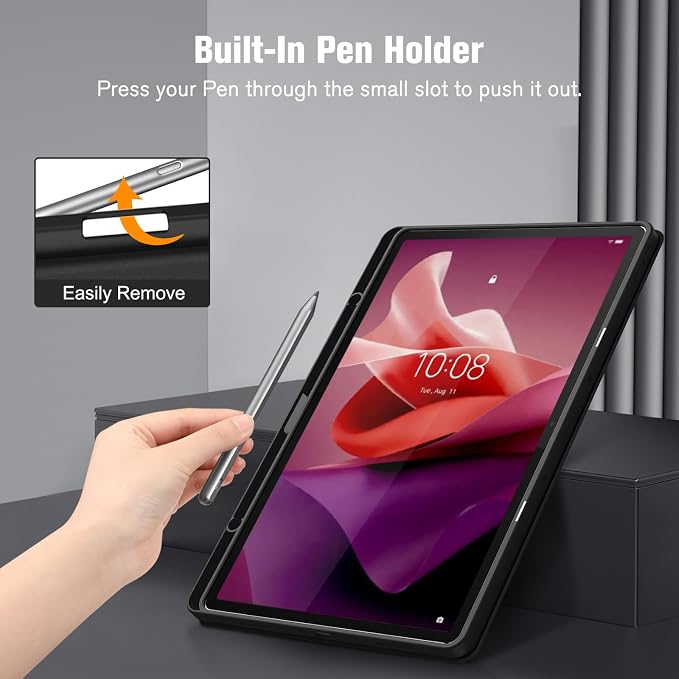 Fintie Hybrid Slim Case for Lenovo Tab P12/Xiaoxin Pad Pro 12.7 TB370FU | Tri-Fold Viewing Stand Shockproof Cover with Clear Transparent Back Shell with Pencil Holder Auto Wake/Sleep Black