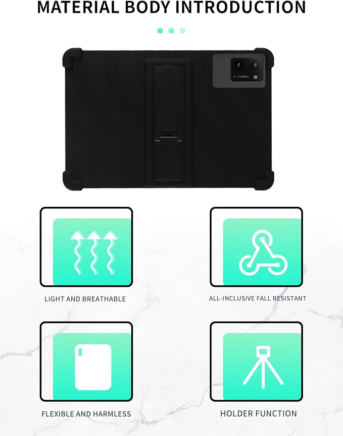 Case for DigiLand-S10 10.1 Android 14 Tablets，WUNIAK Shock Proof Lightweight Stand Rubber Shell Protective CoverKids Friendly Soft Silicone Adjustable Stand CoverBlack