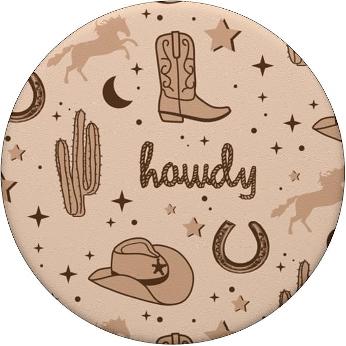 Pastel Cowboy Hat and Boot Pattern Brown Cowgirl Aesthetic PopSockets Adhesive PopGrip