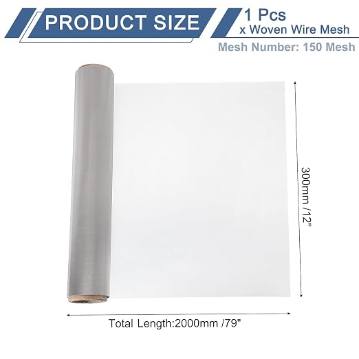 uxcell 150 Mesh 79" x 12" Woven Wire Mesh, 304 Stainless Steel Air Vent Filter