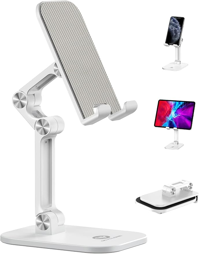 OCYCLONE Phone Stand Adjustable Height and Angle Foldable Cell Phone Stand Holder for Desk Taller iPhone Stand Compatible with 4.7-13 Smartphones iPad Tablet Beige