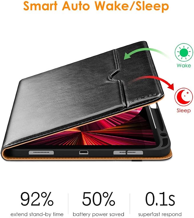 DTTO Case for iPad Pro 11 Inch 4th / 3rd / 2nd / 1st Generation 2022/2021/2020/2018Premium PU Leather Folio Stand Cover with Hand Strap Auto Wake/SleepMultiple Viewing Angles Black