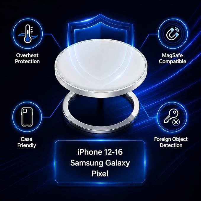 15W Magnetic Wireless Charger with Detachable USB-C Cables &amp USB-A Adapter | Fast Charging Pad with Foldable Stand Support Advanced Cooling Flat MagSafe Fast Charger for iPhone Android &amp Track