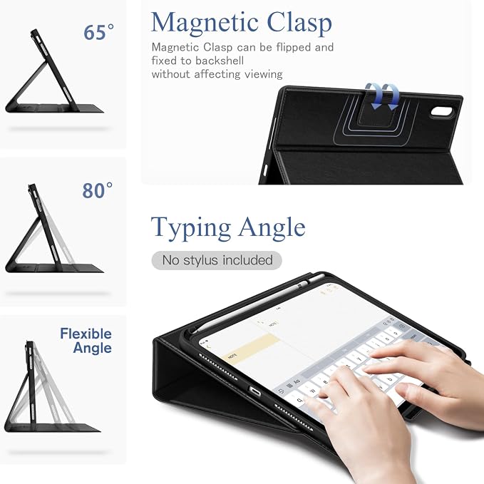Antbox Case for iPad (A16) 11th (11'')/ 10th Generation (10.9'') Black | High Grade Skin-Touch Vegan Leather Built-in Pencil Holder Auto Sleep/Wake Function