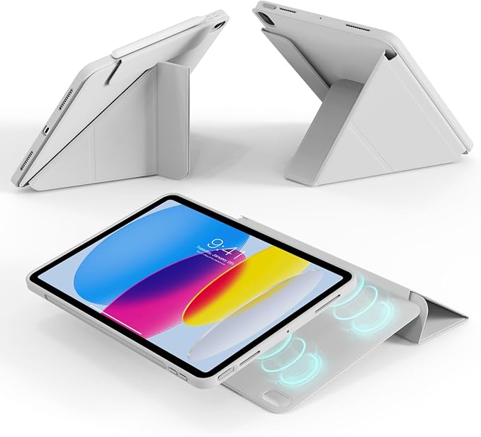 for iPad A16 11th Generation 11 Inch Y-Shaped Magnetic Case Gray | for iPad 10th Generation 10.9 Inch 2022 -360 Rotating Removable Cover Clear Backshell &amp Multi-Angle Stand Auto Wake/Sleep