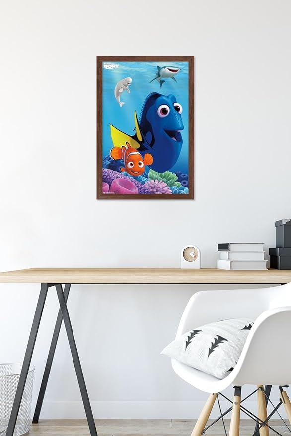 Trends International Disney Pixar Finding Dory - Dory Wall Poster, 14.725" x 22.375", Mahogany Framed Version