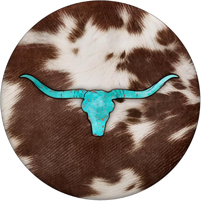 Western Cowhide Cow Print Turquoise Bull Skull Chic Rustic PopSockets Adhesive PopGrip