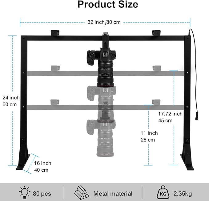 Overhead Camera Mount with Light LED 5600K Continuous -Top-Down Shooting Desk Mount Stand for Flat Lay Photography, Live Streaming - Universal Fit for DSLR, Mirrorless Cameras & Smartphones