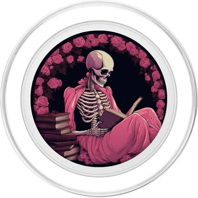 Book Lover Gothic Bookworm Reading Skull Bones Librarian PopSockets Adhesive PopGrip