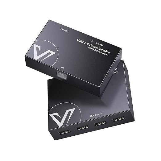 AV Access USB Extender Power Over Cable Cat5e/6/6a/7 up to 196ft/60m | 4 Ports USB 2.0 Extender Over Ethernet Plug and Play Supports All Operating System(Power on TX Side)