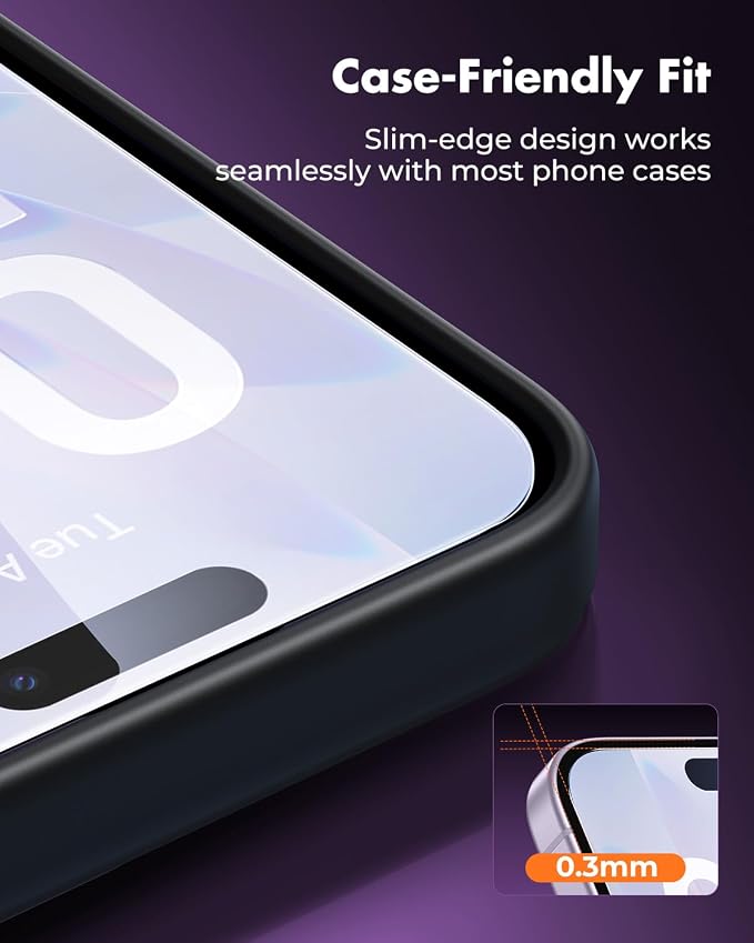 UNBREAKcable iPhone 15 Screen Protector 3-Pack Upgraded Dual-Tempered Glass + 3 Camera Lens Protectors Military-Grade 9H Hardness HD Clarity Anti-Fingerprint Case Friendly 6.1 Inch | Upgraded Du