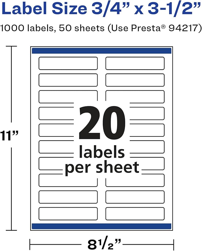 Avery Glossy White Rectangle Labels, Sure Feed Technology, 0.75" x 3.5", 1,000 Glossy White Labels, Print-to-The-Edge, Permanent Adhesive, Laser/Inkjet Printable
