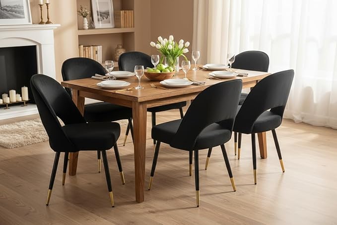 DUOMAY Modern Dining Chair Set of 4 with Open Back, Velvet Upholstered Armless Chair with Metal Frame Side Chair for Kitchen Dining Room Living Room, Black