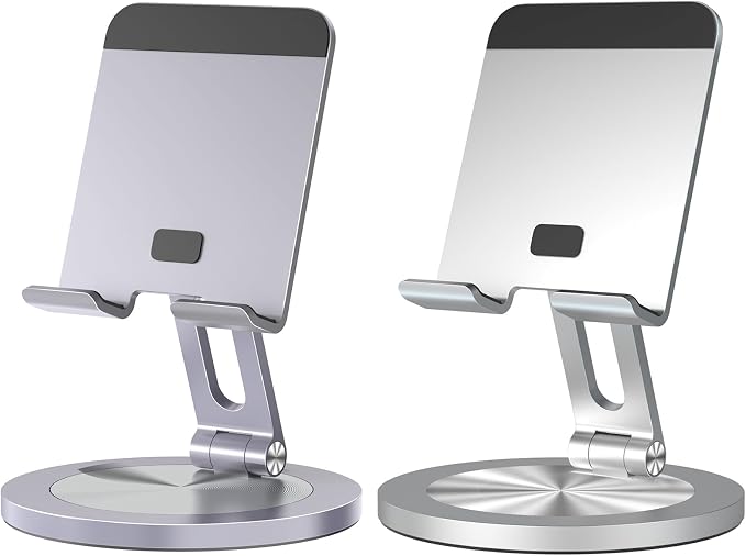 Phone Stand for Desk 360° Rotating Dual Adjustable Foldable Cell Phone Holder Heavy Solid All-Aluminum Base Anti-Slip Stable Support for Home Office Study Fits iPhone Galaxy 4-8 Phones