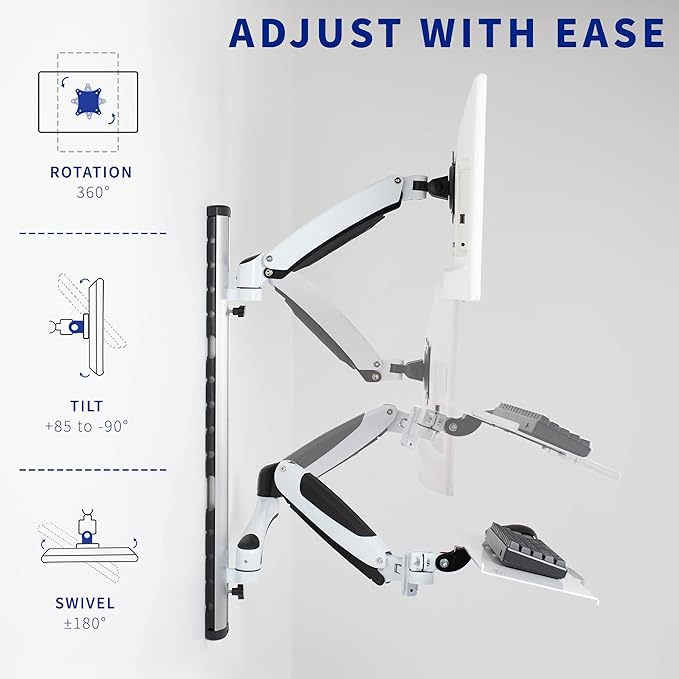 VIVO Sit-Stand Wall Mount Counterbalance Height Adjustable Monitor and Keyboard Workstation for Screens up to 27 inches, White STAND-SIT1KW
