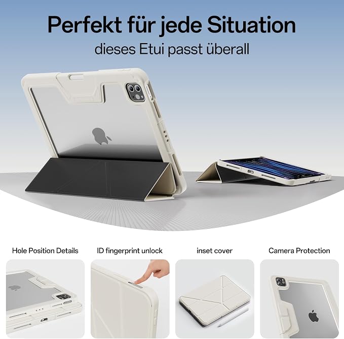 Case for iPad Pro 11 inch (4th/3rd/2nd Generation) 2022/2021/2020 | Y-Stand Shockproof Protective Cover with Pencil Holder Multi-Angle Stand Clear Hard Back (Black)