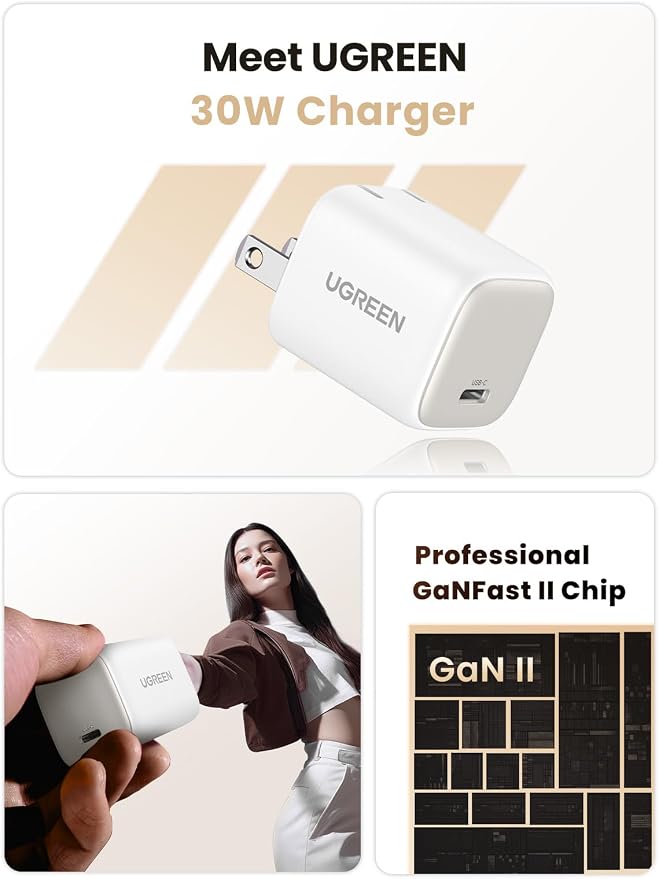 UGREEN 30W USB-C Charger Bundle White + Light Purple Fast Charger Combo Compatible with iPhone 16/15/14/13 Galaxy S25/S24 iPad MacBook Air Pixel