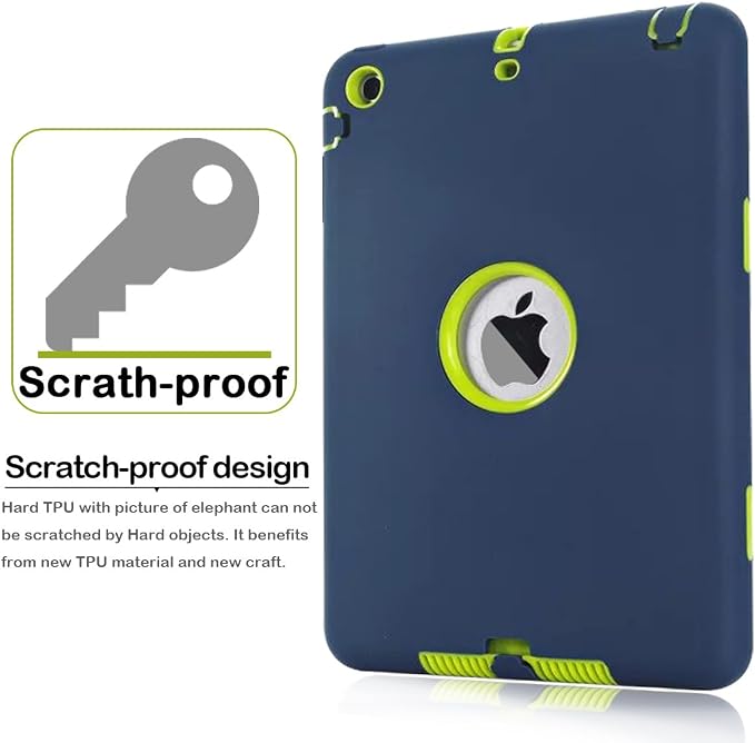 MAKEIT CASE for iPad mini Case for iPad mini 2 3 Case 3in1 Hybrid Shockproof Case for iPad mini 1/2/ 3 (Dark Blue/Fluorescent Green)