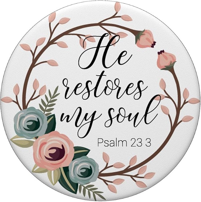 Christian Bible Verse He Restores My Soul Floral Design PopSockets Adhesive PopGrip