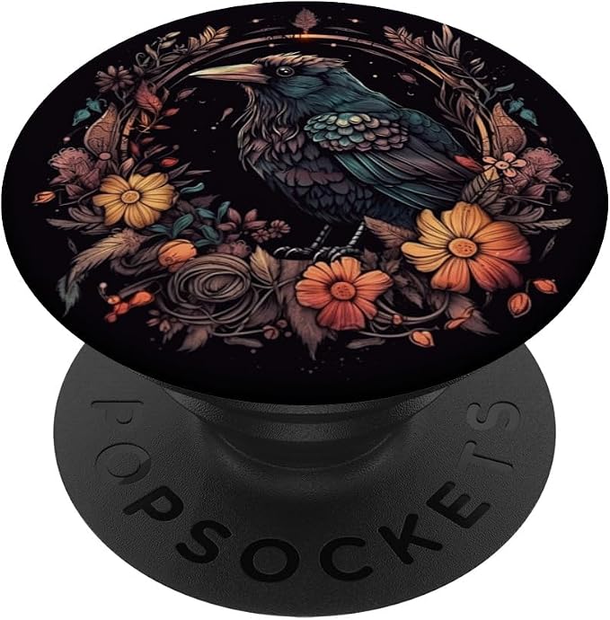 Crow Boho Flowers Graphic PopSockets Adhesive PopGrip