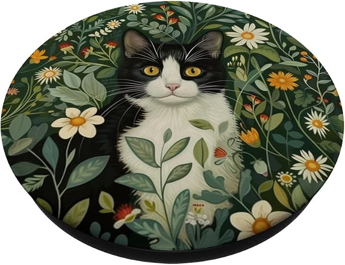 Tuxedo Cat Flowers Floral Botanical PopSockets PopGrip for MagSafe